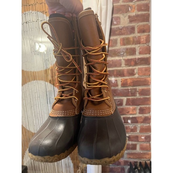 LL Bean Men's Size 7 Goretex Brown Tan Leather Rain Duck Bean Boots Medium Width - Picture 4 of 8